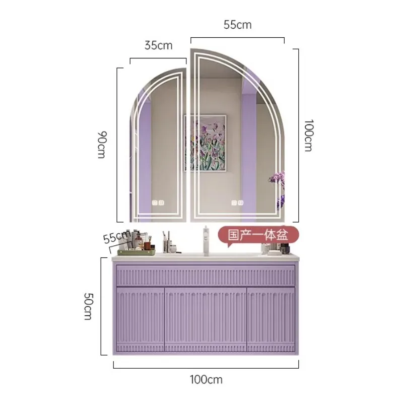 Corian integrated basin French cream wind rubber wood hanging clove purple bathroom cabinet