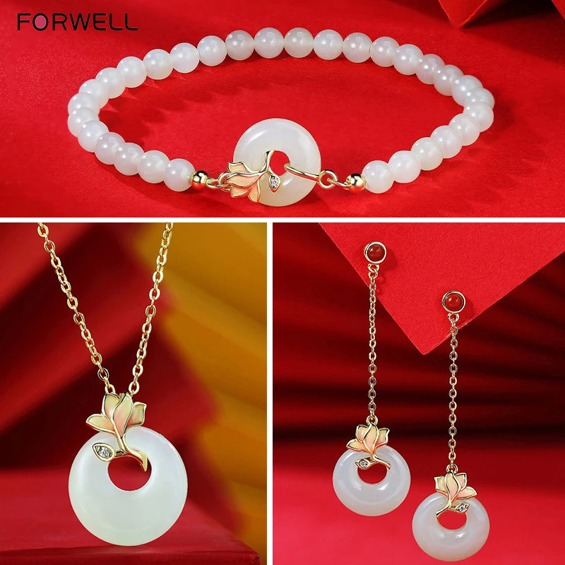 

FORWELL High Quality Bracelet Natural Hetian Jade Bracelet Gold Plated Enamelled Elegant Charm Luxury Fine Jewelry
