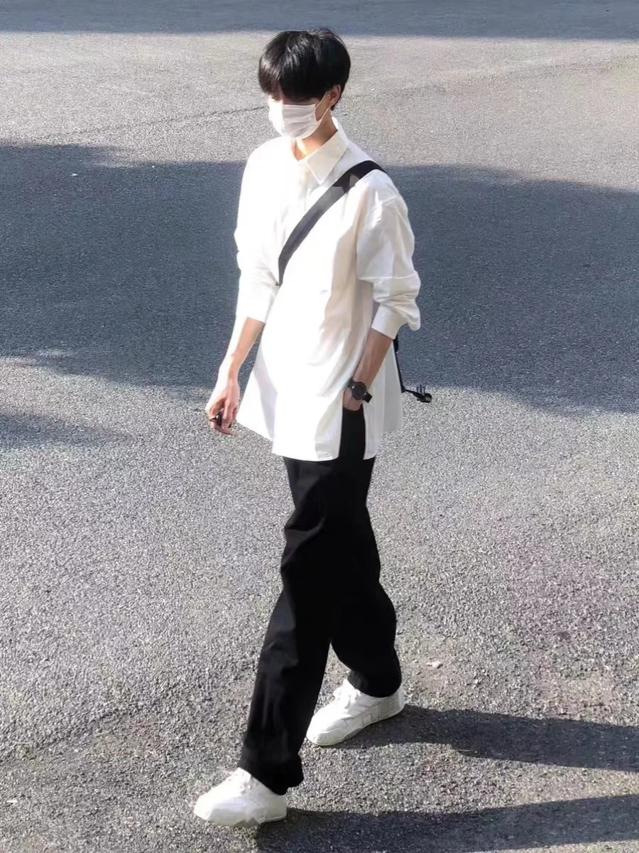 

Корейский Sle Long Sve White irt для мужчин, простая чистая молодежная одежда для колледжа Sle, верхняя одежда для старшего брата