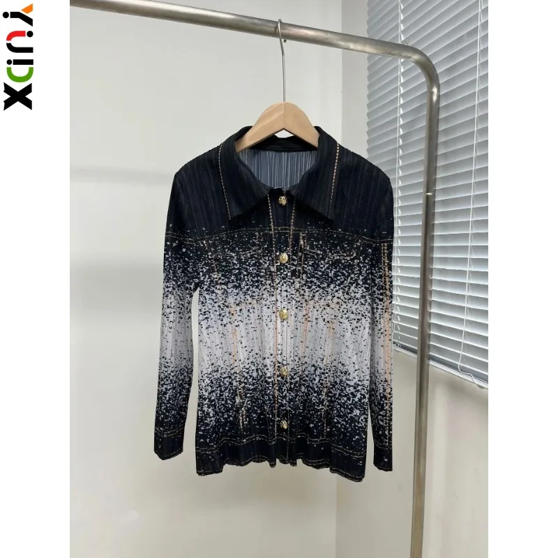 

YUDX Miyake Pleated Jakcets Women Lapel Full Sleeve Versatile New Spring 2024 Loose Fashion Niche Design Female Clothing