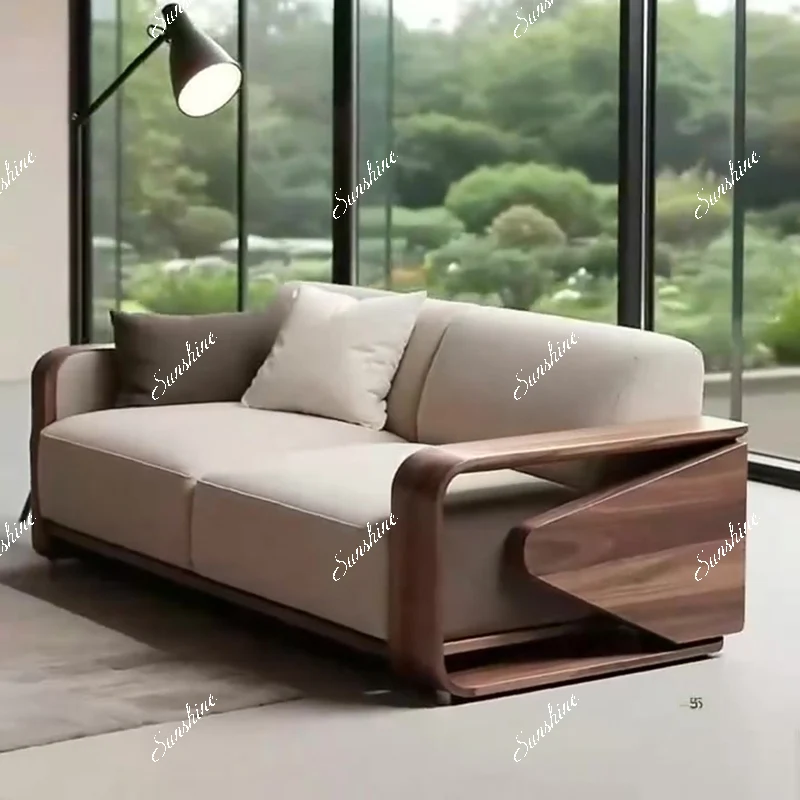 Light luxury simple solid wood office living room inline sofa