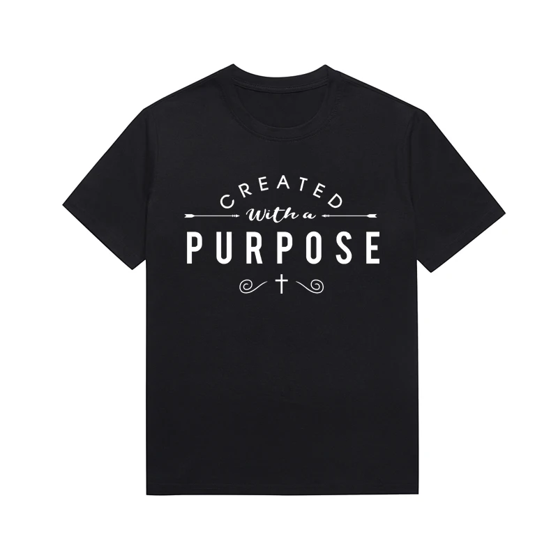 Created With A Purpose Slogan Women Top Christian Cross Personality Tee Casual Short Sleeve Tops Custom T Shirt