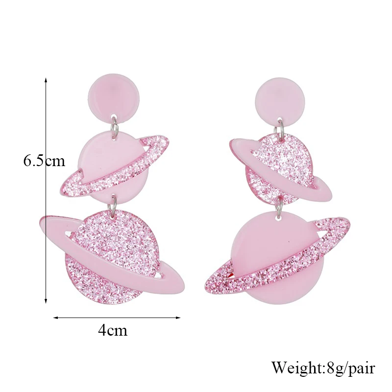 YAOLOGE Acrylic Pink Planet Pendant Earrings For Women Girl New Fashion Ear Dangle Creative Jewelry Gift Party серьги женские