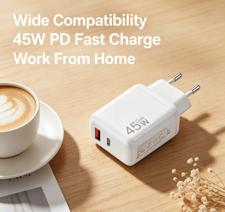 30W EU Plug PD  Charger Dual USB‑A & USB‑C Safety Fast Power Adapter Compact Travel Charger for Smartphone Tablet Multi‑Devices