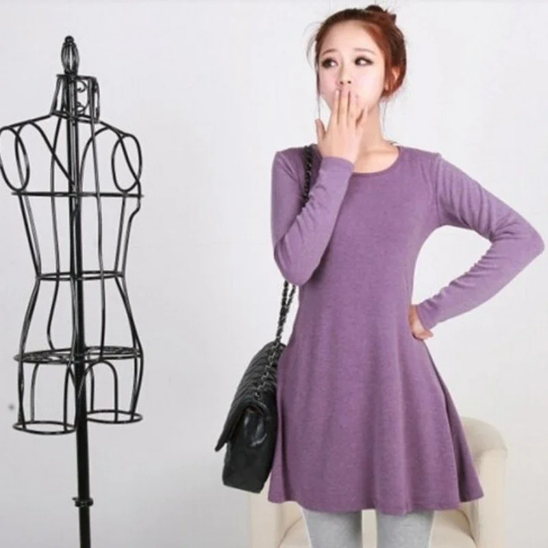 

Hot Sale Spring Women Dress Fashion Pure Color 100% Cotton Casual Dress Long Sleeve Woolen Spring Autumn Winter Dresses Vestidos