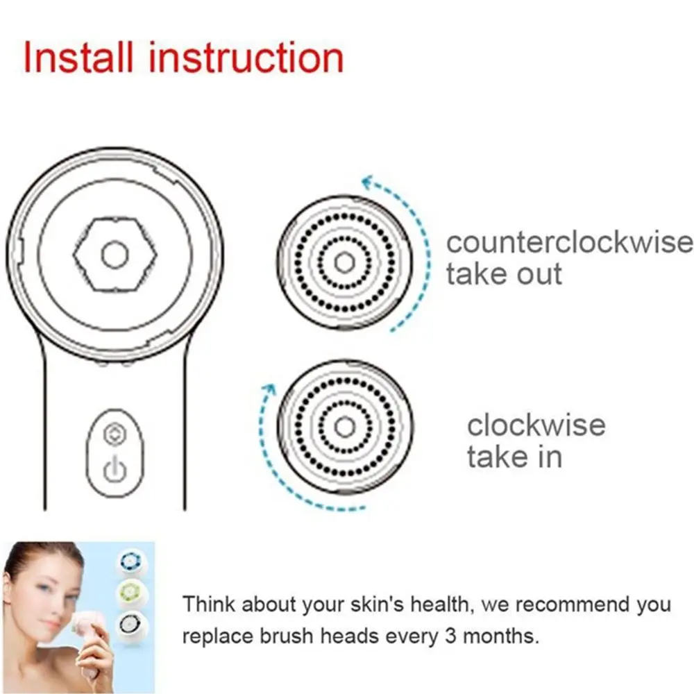 Portable Generic Whitening Deep pore Cleaning Normal Facial Cleansers Ultrasonic Sonic Replacement Head Cleansing Brush