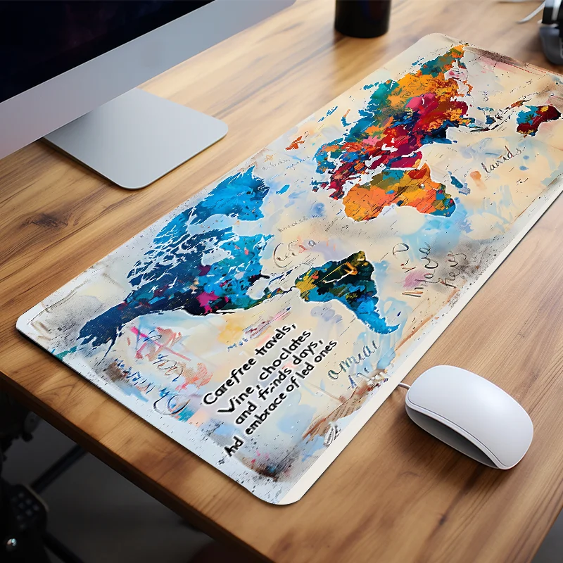 Colorful World Map Mouse Pad Computer Desk Mat Keyboard Pad Rubber Non-Slip Gift for Friends Teens Girlfriend Boyfriend Workers