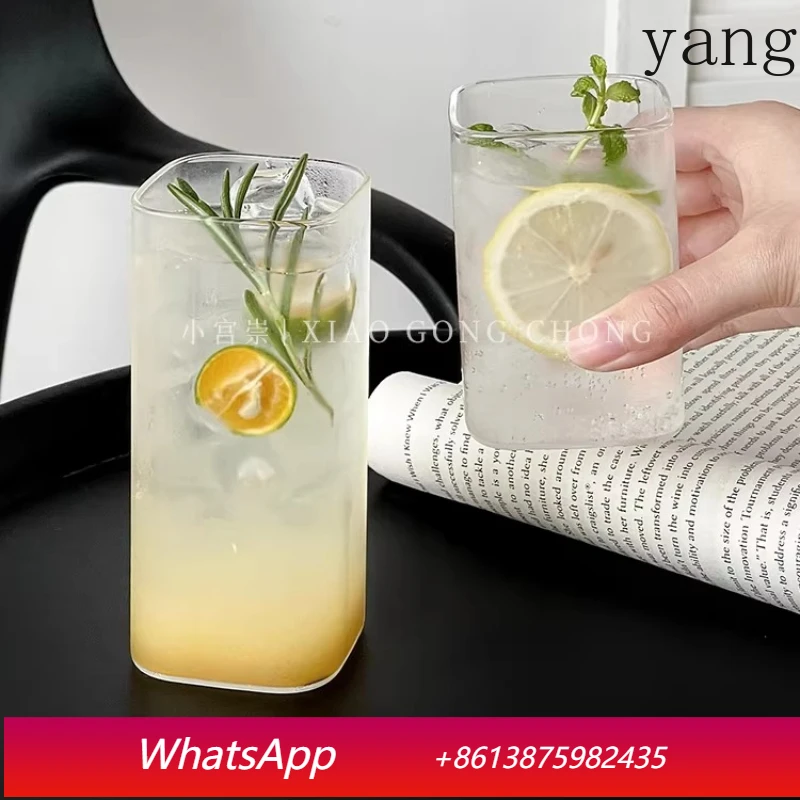 LMM simple square glass household transparent summer milk drinking cup