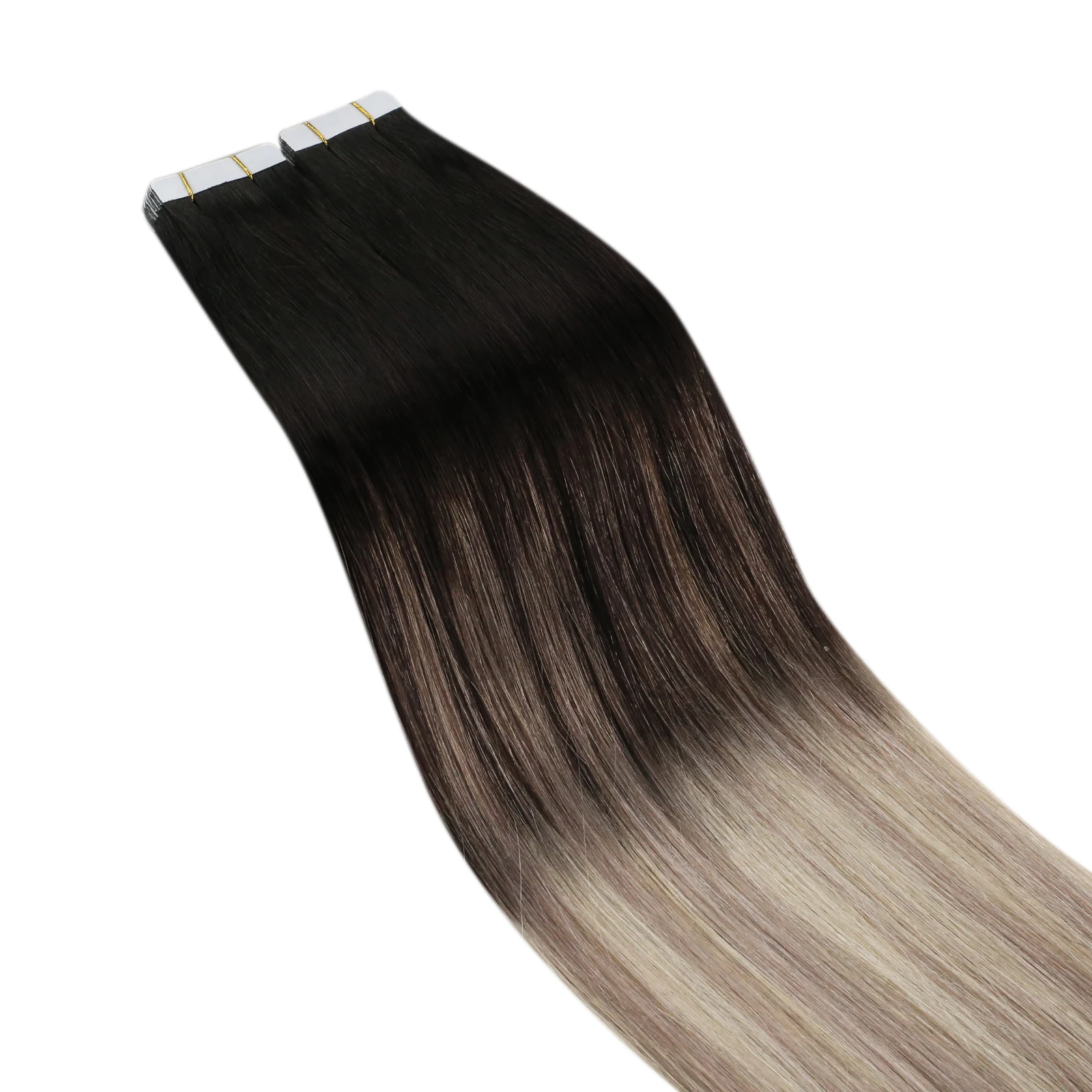 Ugeat Tape-in-Haarverlängerungen, Balayage, natürliches Schwarz bis Aschblond, Tape-in-Haarverlängerungen, Platinblond, Tape-in-Haar für Frauen – Detail 7