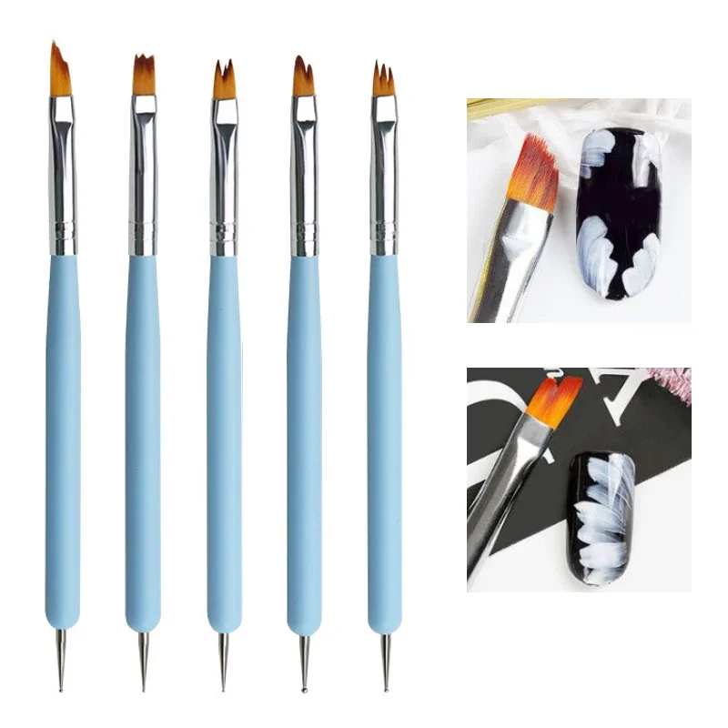5 قطعة/المجموعة مزدوجة رئيس مسمار الفن فرش بطانة الرسم نحت التنقيط القلم الفرنسية نصائح مانيكير أدوات الرسم #1