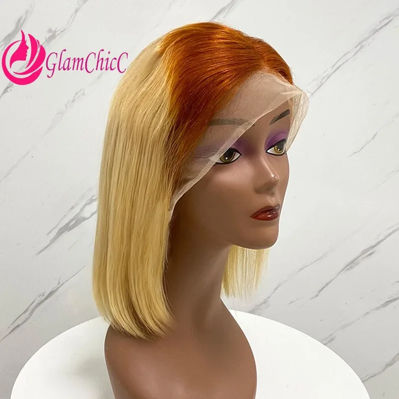 

Premium 12A Bone Straight 13x4 Lace Front # 4 # 30 # P4/30 Bob Human Hair Wig 12 Inch Multi-color Selection Full Hand Weaving