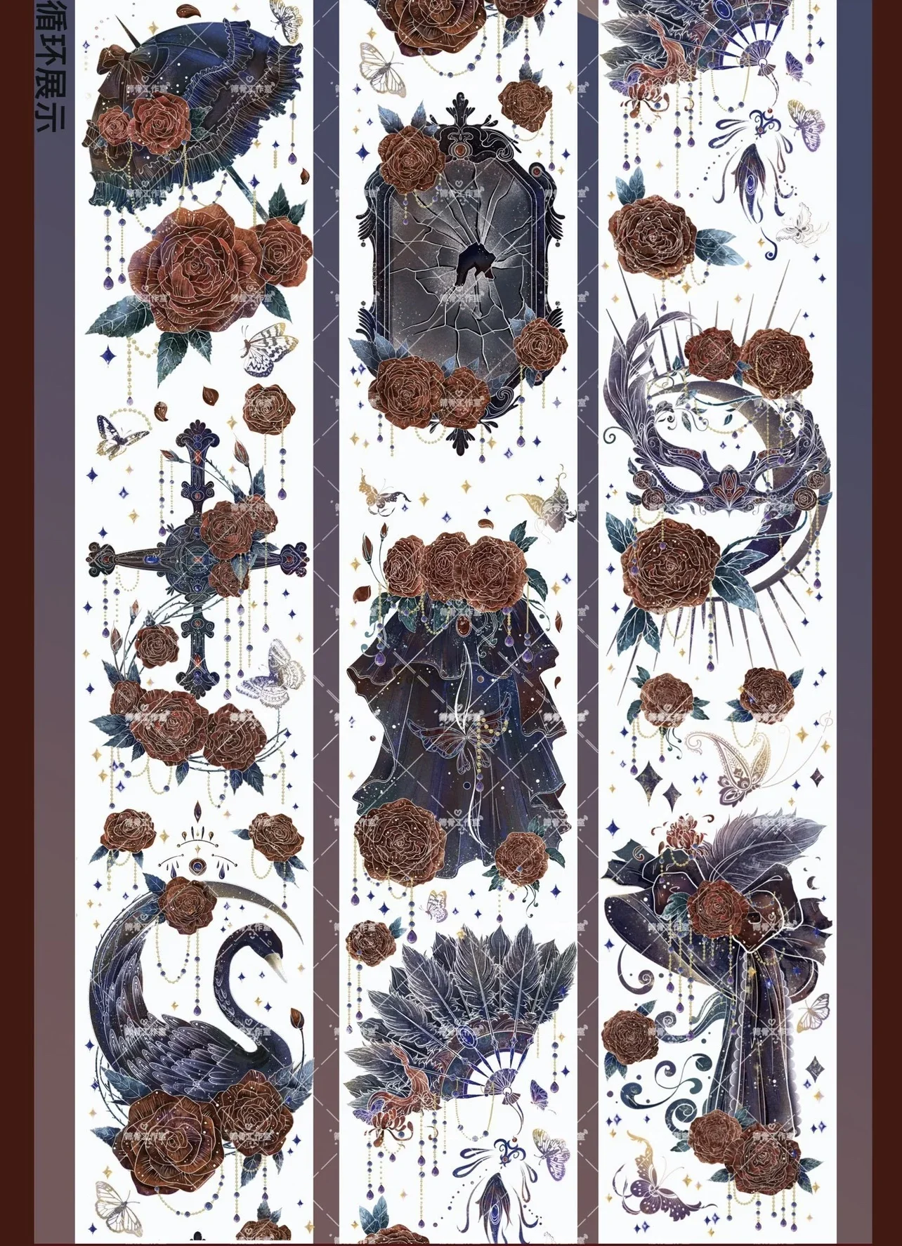 

stock clear 5M Rose Night Floral Shiny washi PET Tape Dark Wind Flower