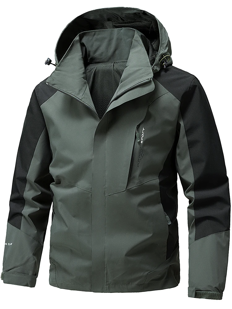 

Новая мужская куртка для активного отдыха 2025 года: тонкая, водонепроницаемая, больших размеров, с флисовой подкладкой, капюшоном, на молнии, с карманами, для весны и осени