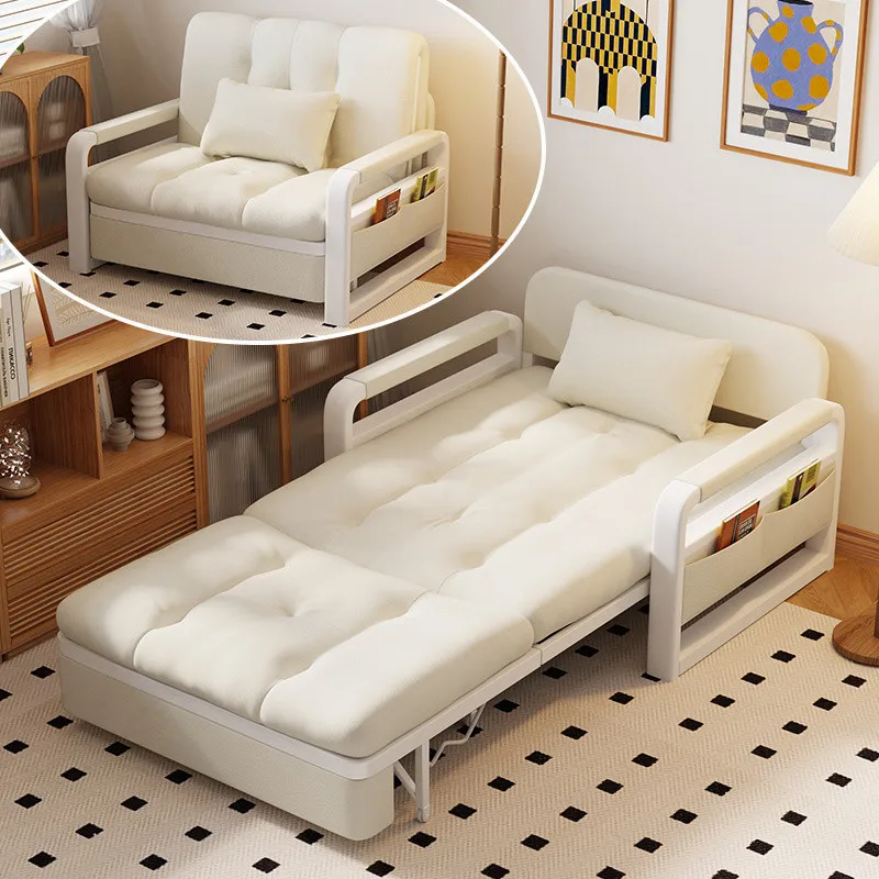 

New cream folding single household adult confinement lunch break recliner small bed easy to accompany