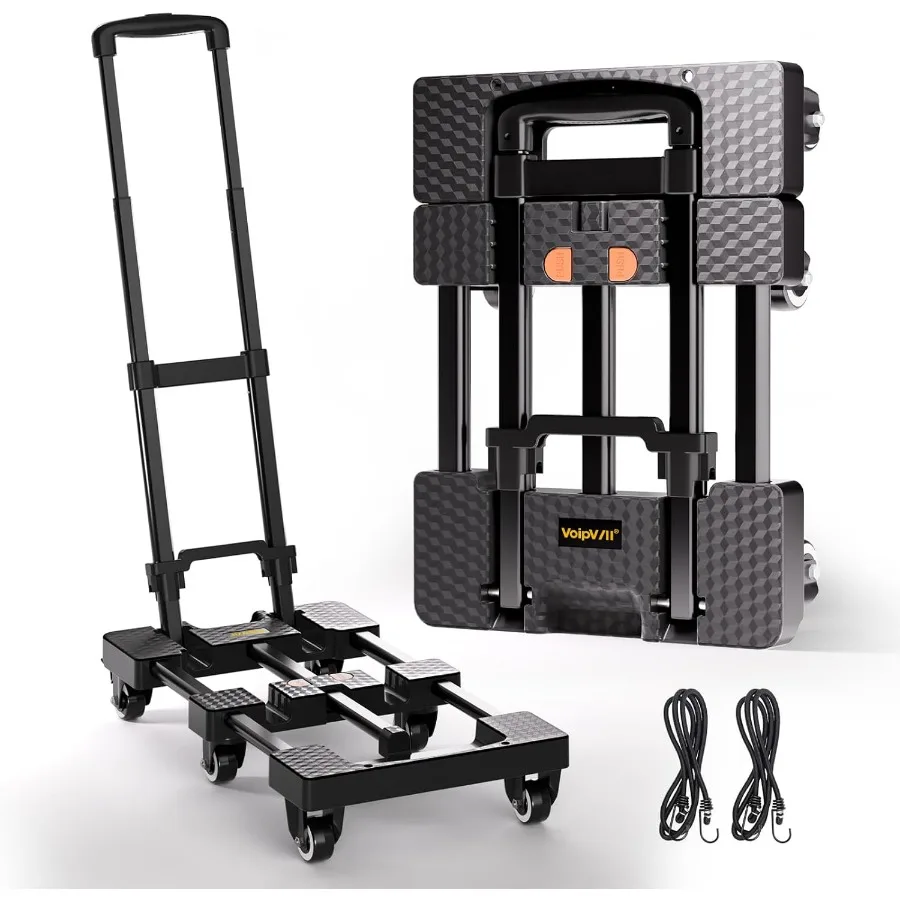 

Folding Hand Truck 500lbs Heavy Duty Portable 6 Wheels Collapsible Design with 2 Elastic Ropes Lightweight 6.5lbs for Travel Mo