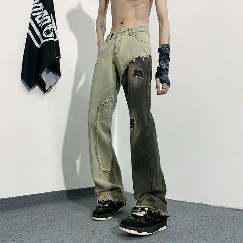 American Spring and Autumn Street Men and Women Trendy Personality Straight Tube Double Color Jeans Couple Slimming Casual Pants