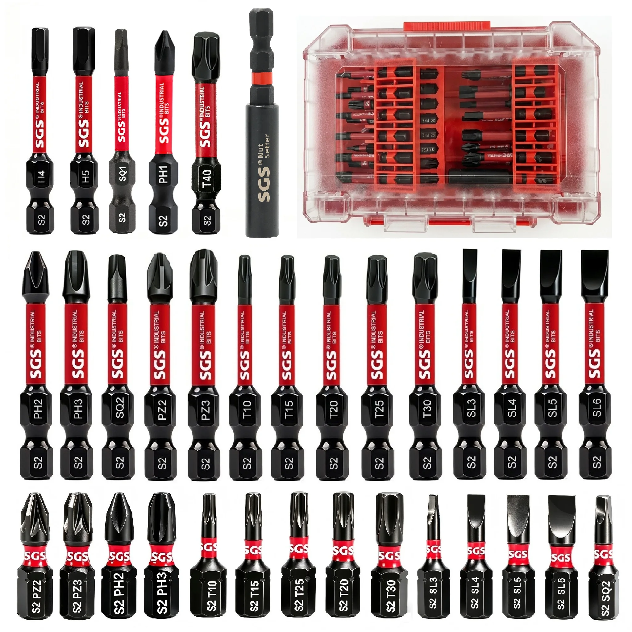 Multifunktionales 36-teiliges stark magnetisches Schraubendreher-Bit-Set aus S2-Stahl, verschleißfest und stoßfest, Bohrer-Bit-Kombination für Elektrobohrer, Ph/Pz/Torx/Hex/Sq/Sl, vollständige Größenauswahl, einschließlich 60-mm-Verlängerungsstange – Detail 5