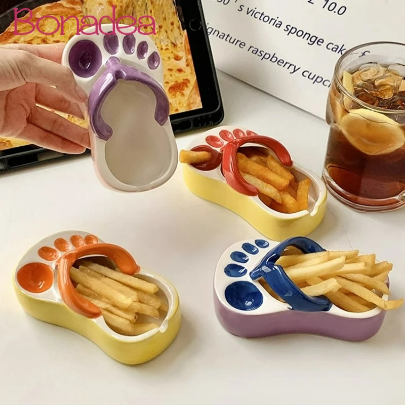 

Creative Flip Flops Fries Dishes Ketchup Seasoning Dipping Dish Cartoon Flip-flop Style Dishes Kitchen Tableware Accessories