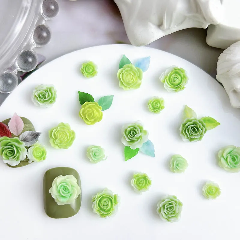 50pcs 무작위 혼합 수지 장미 꽃 네일 아트 매력 DIY Kawaii 꽃 네일 아트 장식 매니큐어 DIY 수제 공예