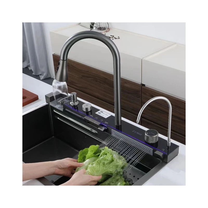 

6845 7545 8045cm High Quality Multifunction Modern Smart Waterfall Stainless Steel 304 Sink Kitchen Kitchen Sinks