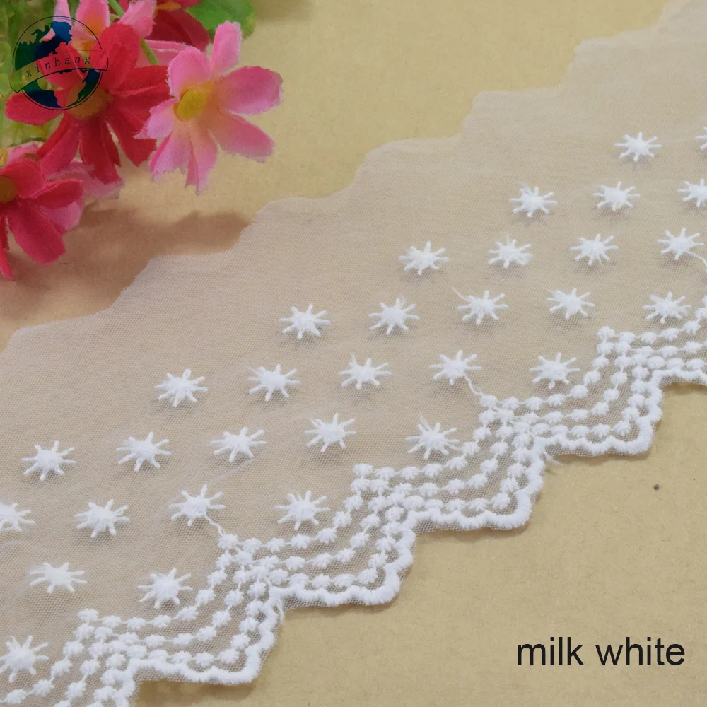 9cm Cotton Embroidery White  Lace  French Mesh Ribbon Fabric Guipure Diy Trims Warp Knitting Sewing Accessories Doll Dress#4342