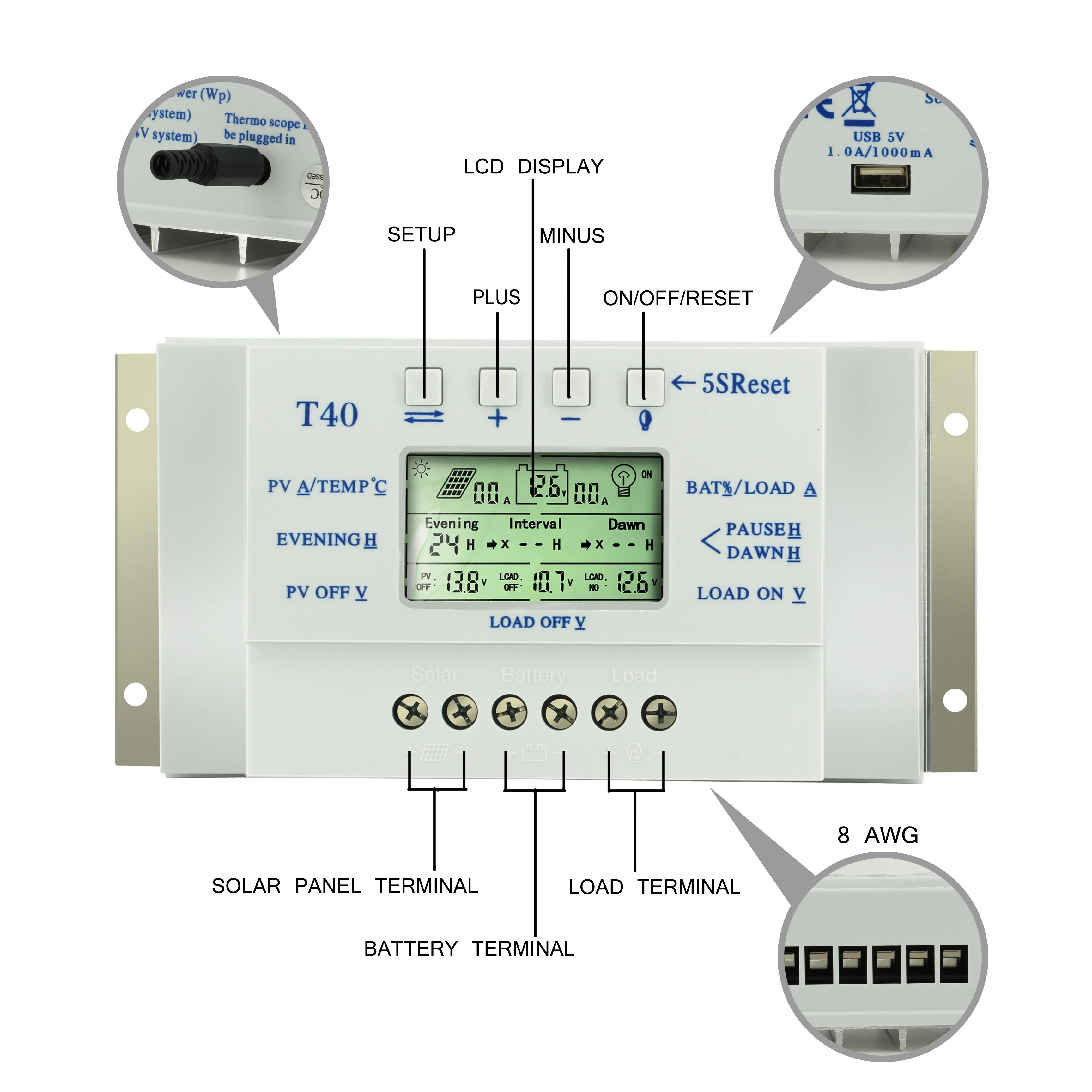 ECGSOLAX MPPT 20A 30A 40A  Solar Charge Controller 12V 24V AUTO LCD Display Regulator For Lighting System Solar Panel Battery