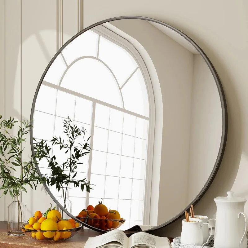 

36" Wall Mirror Bathroom Mirror Wall Mounted Round Mirror, Black