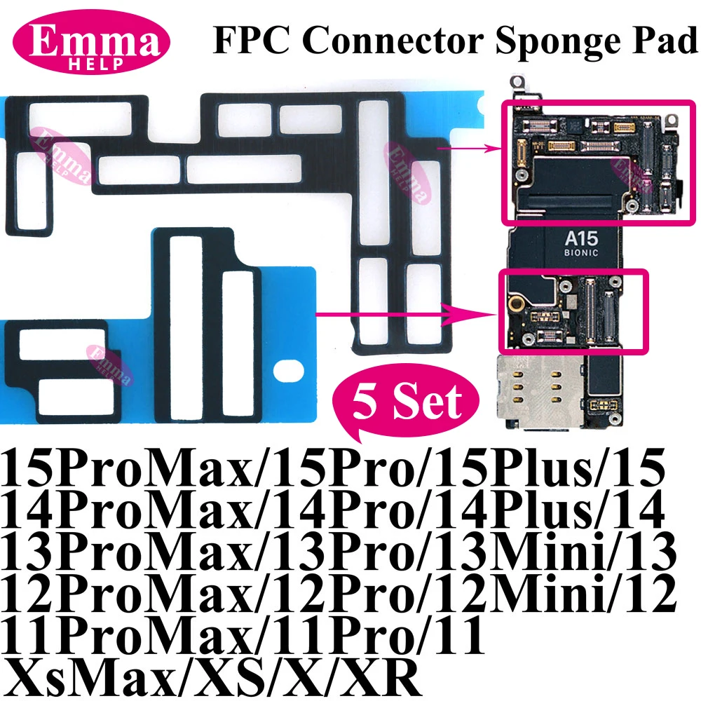 

5Sets FPC Connector Sponge Pad for iPhone 15 14 13 12 11 Pro Max Mini Plus X XS XR Logic Board Motherboard Repair Foam Sticker