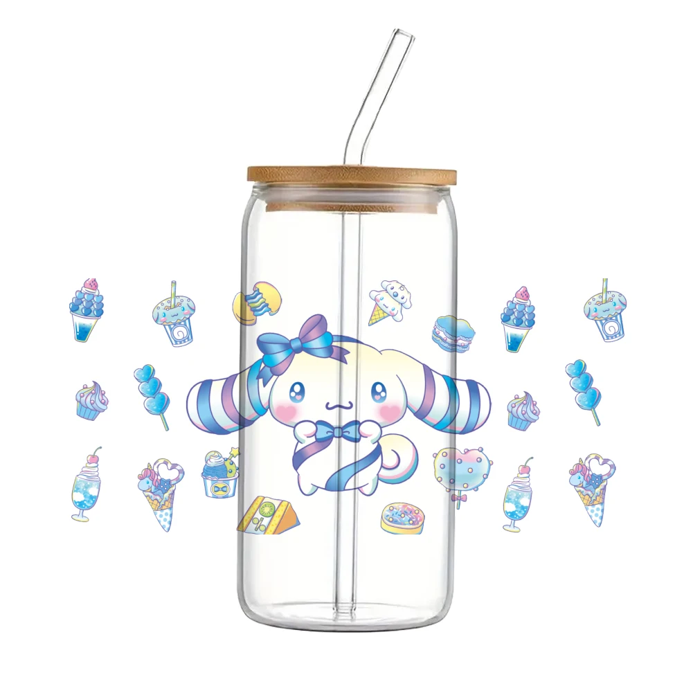 Sanrio Cinnamoroll 16OZ UV DTF Cup Wraps Transfer Sticker For Glass Libbey Can Bottle Selfadhesive Washable DIY Custom