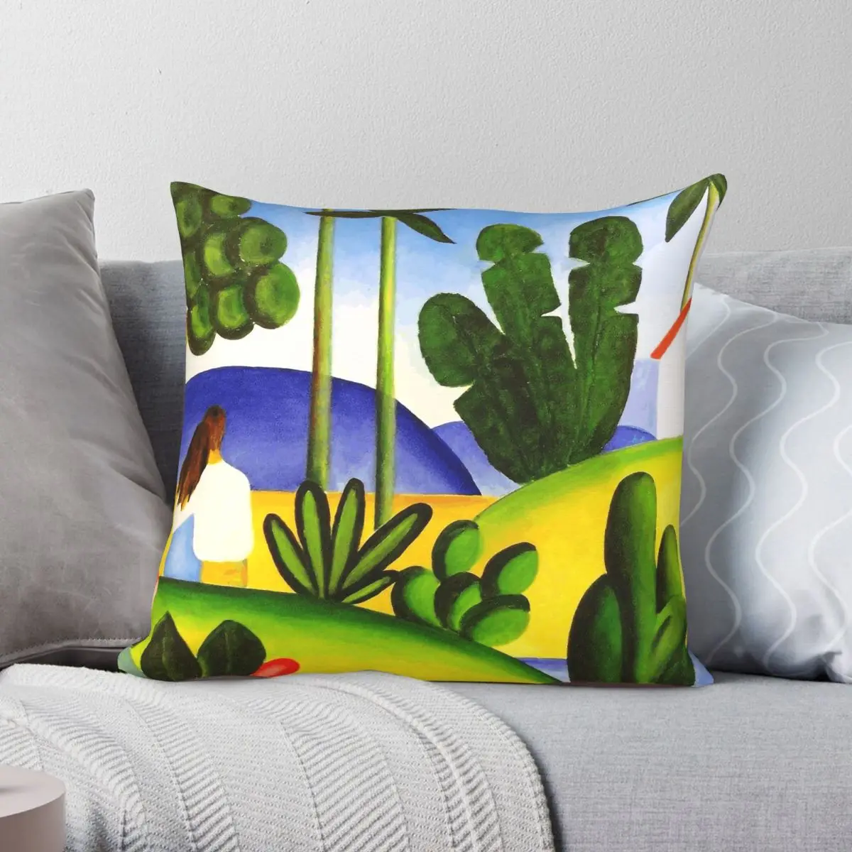 Capa de Almofada Quadrada Tarsila Do Amaral São Paulo Brasil em Poliéster, Linho e Veludo com Zíper Criativo para Decoração de Casa