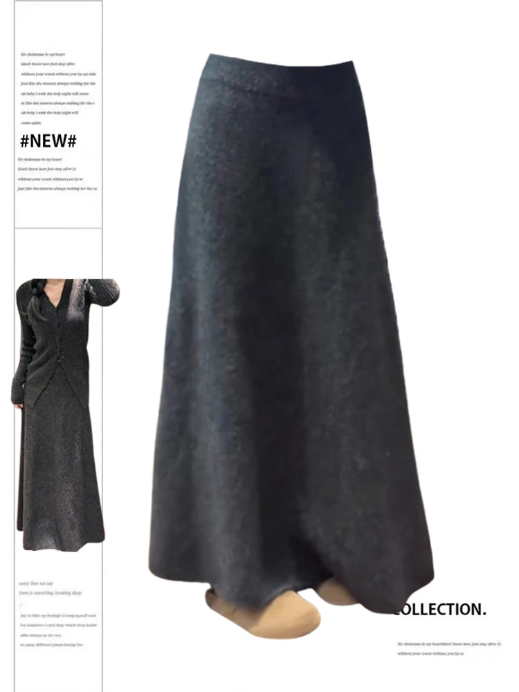 

Women Grey Long Skirt Y2k Vintage Elegant Harajuku 2000s Skirts Korean Streetwear 90s Fashion Oversize High Waist Skirts Clothes