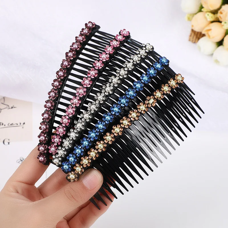 

Large Plastic Rhinestone Hair Clips Women's Shiny Multi-Tooth Behind-the-Head Plate Hair Plug Comb Fashion Simple Daily