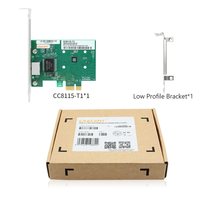 CC8115-T1 AQC115 PCI-E 2.0 x1 Placa de rede de desktop de porta única RJ45 2,5 Gb/s baixo consumo de energia