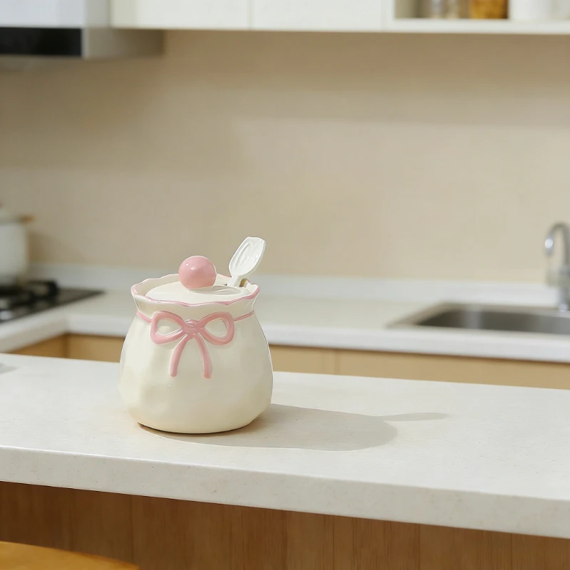 

New Cute Bowknot Ceramic Spice Jar Set Kitchen Home Combination Condiment Boxes Chili Salt Container Seasoning Storage Organizer