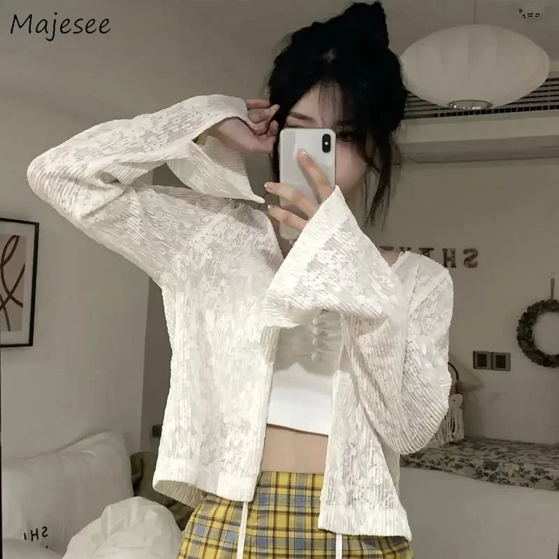 

Sun Proof Jackets Women Lace Elegant Summer All-match Harajuku Loose Korean Style Breathable Students Vacation Daily Vintage New