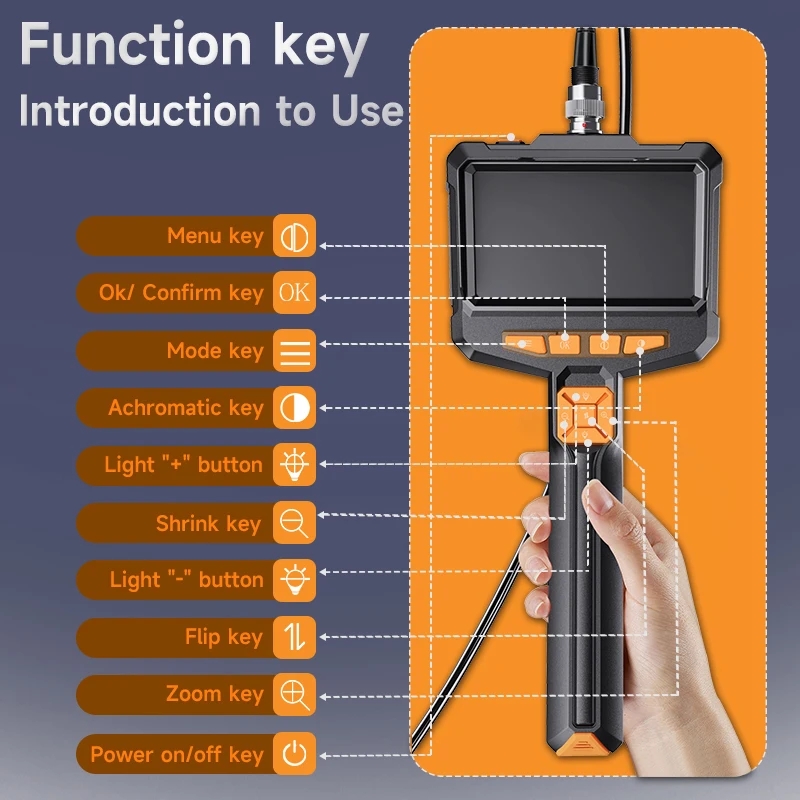 GVDA 4.3Inch 8.5mm Rigid Handheld Portable ES05 8.5mm Len 5m Cable Sewer Industrial Borescope 2MP IP67 Endoscope Pipe Inspection