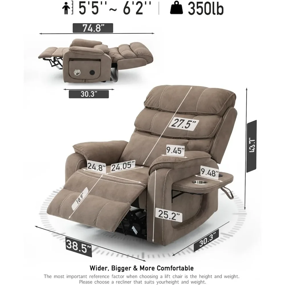 Large Power Lift Chairs Recliners for Elderly with Heated and Massage,Dual Motor Lay Flat Recliners, 25in Extra Wide Seat