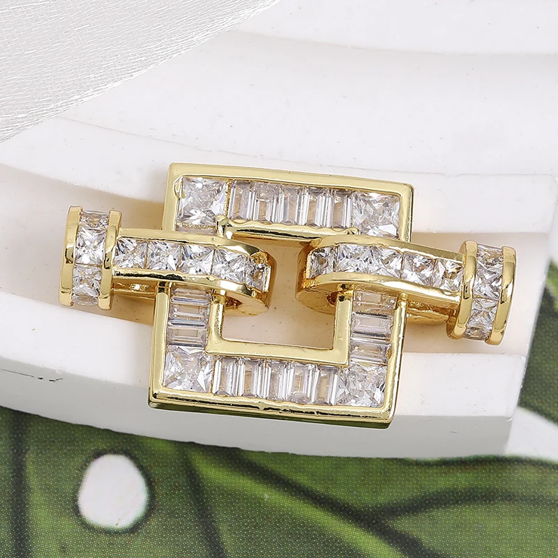 Juya Luxury Inlaid Cubic Zirconia for Jewelry Clasp Accessories Gold Plated Handmade Making Connectors Wholesale  Accessoire