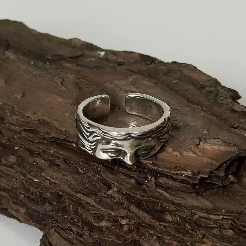 Rings For Men Creative Venus Mask Ring, Retro Thai Silver Relief With Adjustable Opening Ring Confessing Gift - Image 6