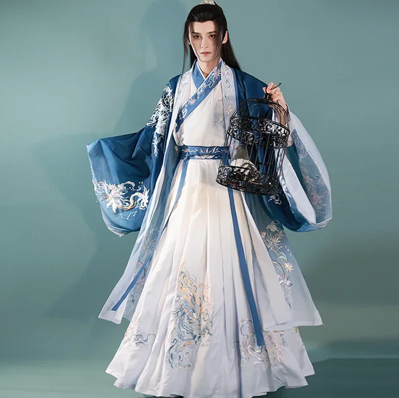 Мужской и Женский костюм Hanfu, традиционный Вышитый Костюм Hanfu, 3 предмета