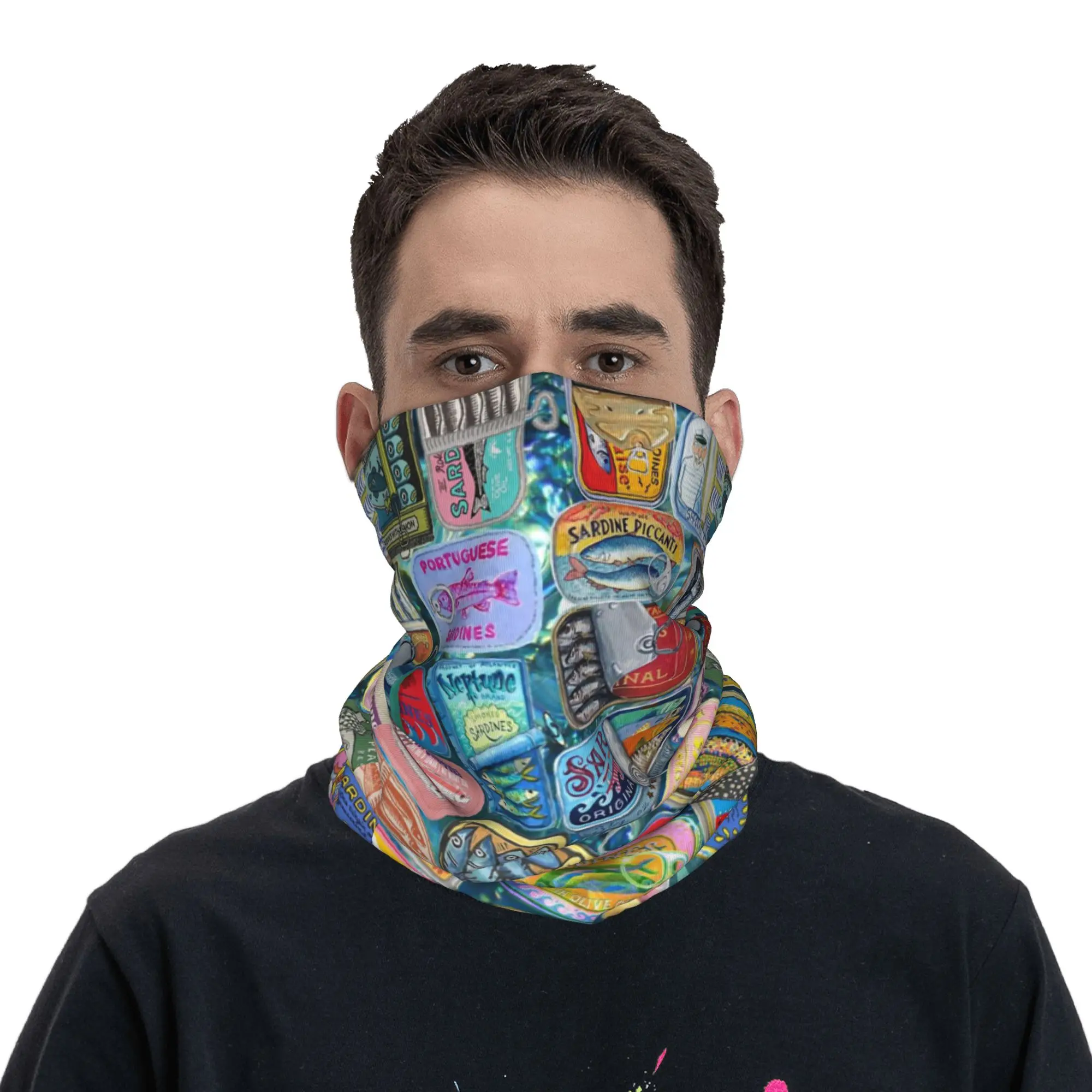 

Retro Canned Sardines Print Bandana Neck Cover Printed Wrap Scarf Cycling Scarf Riding for Men Women Adult Winter