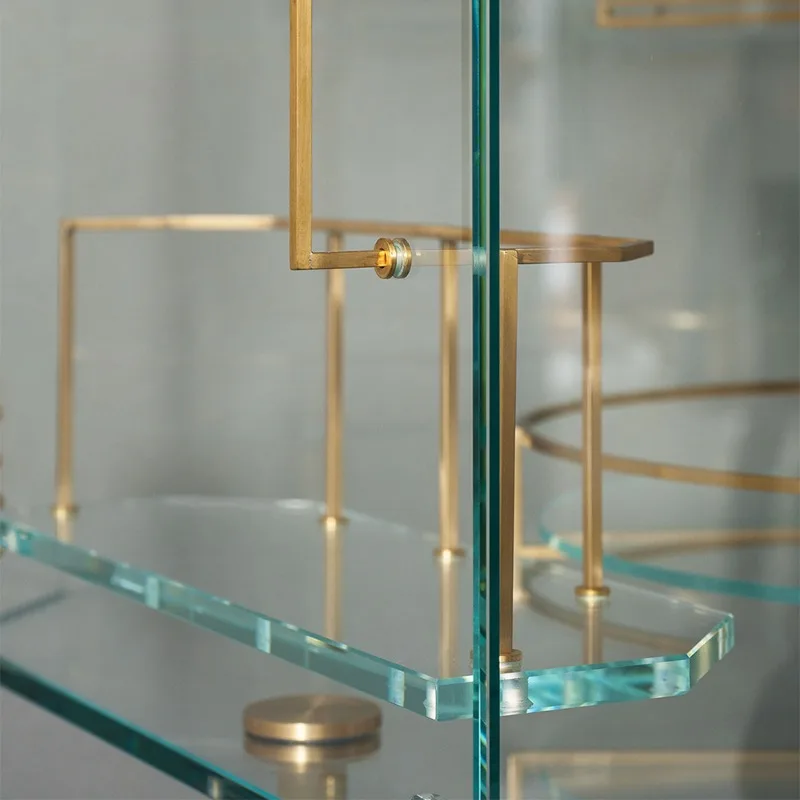 Deluxe Cabinet Living Room Sideboard Glass Wine Cabinet with Glass Turntable Dyed Brass Floating Rod Cabinet