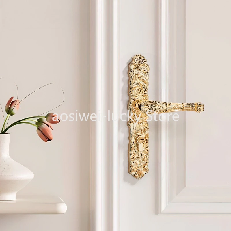European Retro Brass Indoor Door Locks Bedroom Mute Security Door Handle Lock Home Deadbolt Lock Furniture Hardware Accessories
