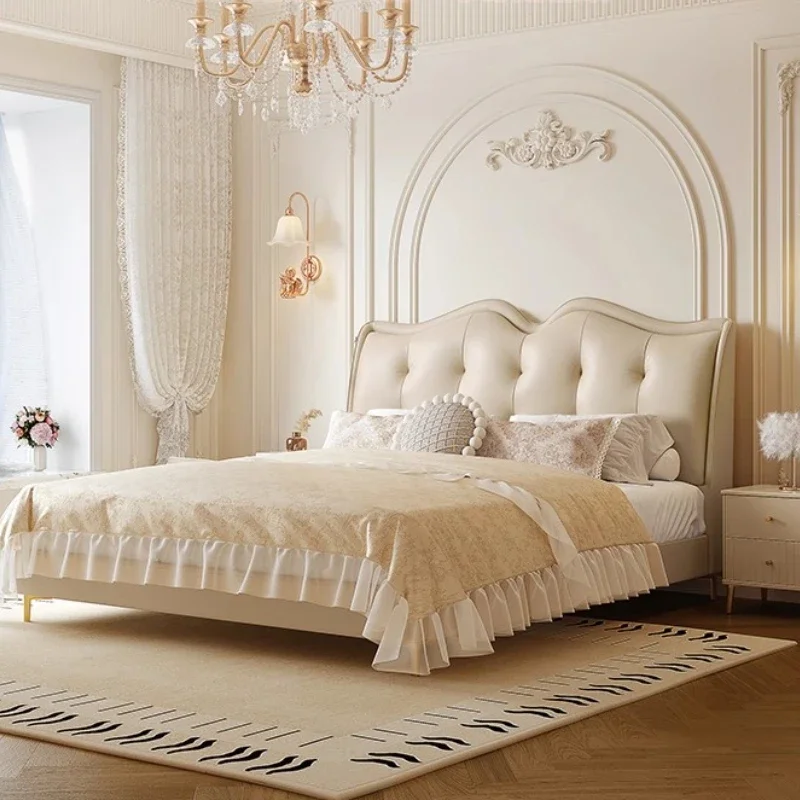 

180x200cm French Light Luxury Leather Beds Wedding Double Marriage Bed Box Twin Bed With Storage Queen Luxury Bedroom Furniture