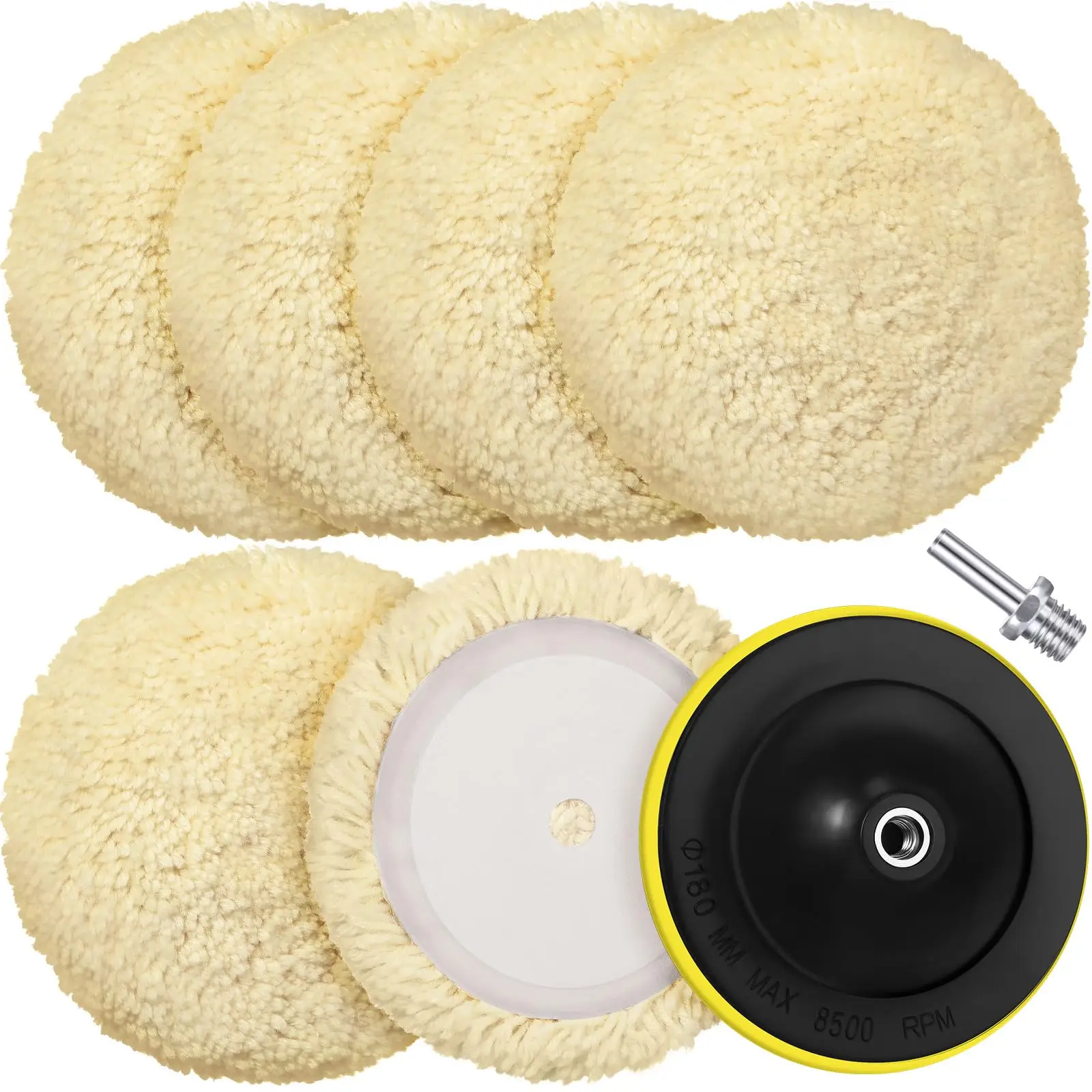 

8 Pcs 6 Inch Wool Buffing Polishing Pads With Hook Loop Backing Plate For Car Boat Wood Marble