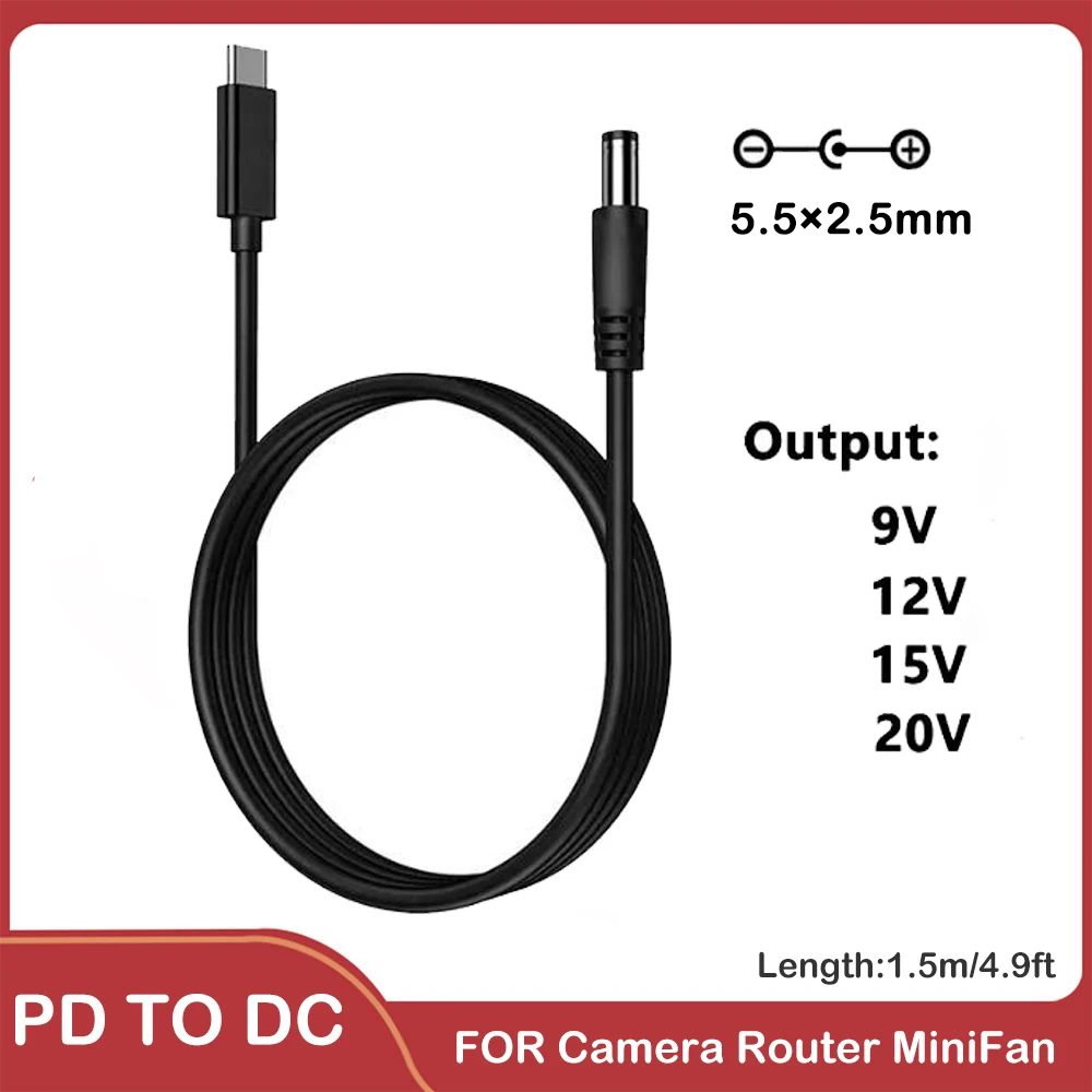 USB typu C PD do 9V 12V 15V 20V DC 5.5x2.1mm 2.5mm kabel zasilający zasilania dla Router bezprzewodowy laptopa LED pasek głośnik kamera przemysłowa