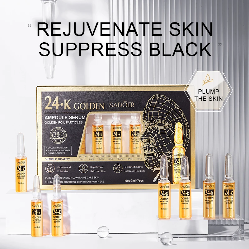 7 Stück/Set SADOER Ampulle 24K Gold Serum für das Gesicht, feuchtigkeitsspendende, aufhellende, feuchtigkeitsspendende Gesichtsessenz