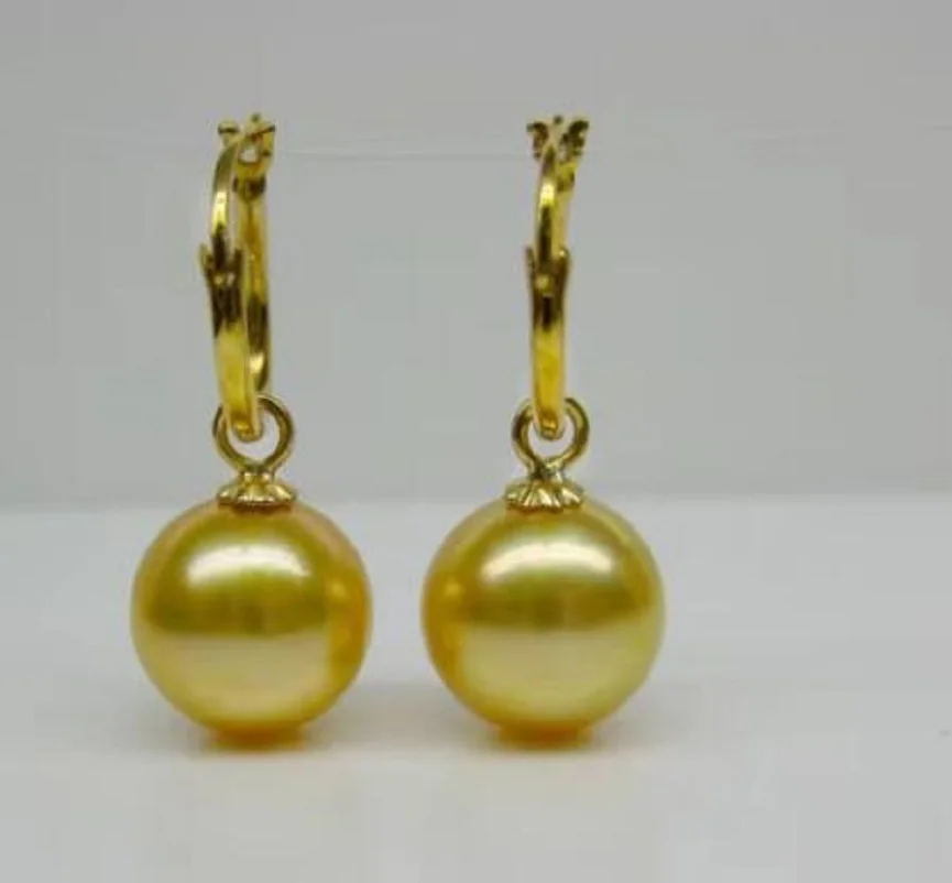 PERFECT AAAA 14MM AAA+ Real GOLDEN AKOYA SHELL PEARL EARRINGS 14K GOLD