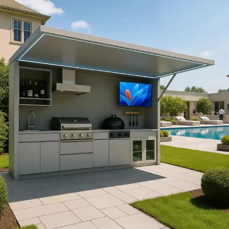 Waterproof Outdoor Kitchen Outdoor Aluminum Kitchen Cabinet All-weather Outdoor Kitchen with Bar  Luxury Modular