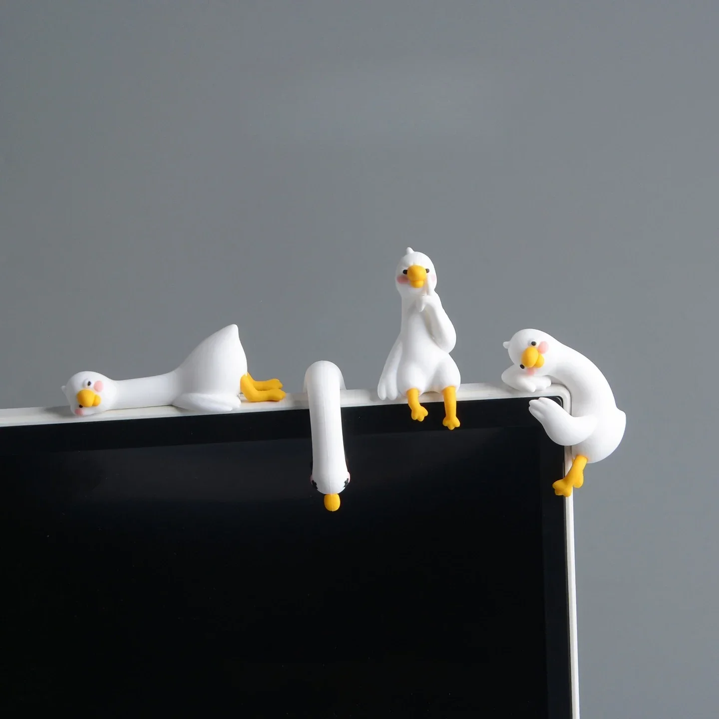1/4PCS Cartoon Animal Decor For Desk Car Dashboard TV Monitor Gift Idea Cute 3D Duck Figurine Mini Resin Duck Ornament Playful